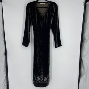 J. Jill Velvet Maxi Dress with Skirt Panel V-Neck Chocolate Brown